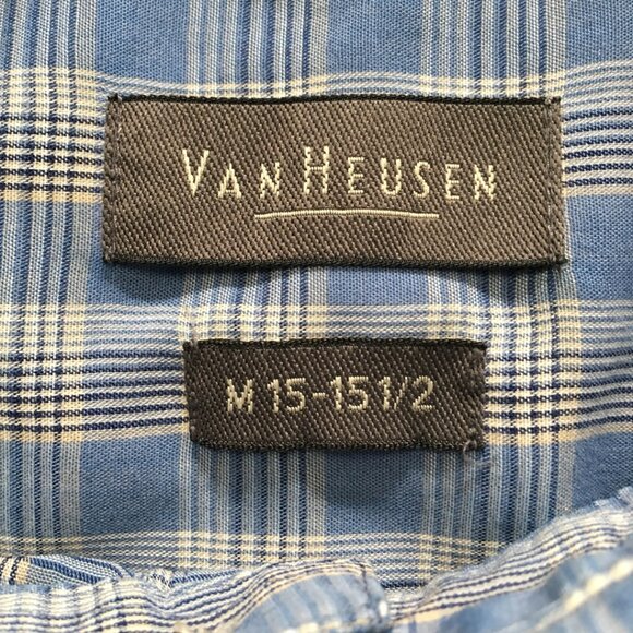 Van Heusen Men's Blue Short Sleeve Plaid Shirt Size Medium - Picture 3 of 8